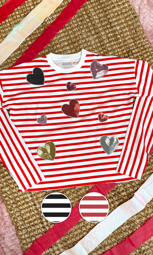 Valentine Heart Graphic Long Sleeve Striped Edgy