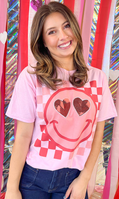 Valentine Sequin Smiley Graphic T-Shirt