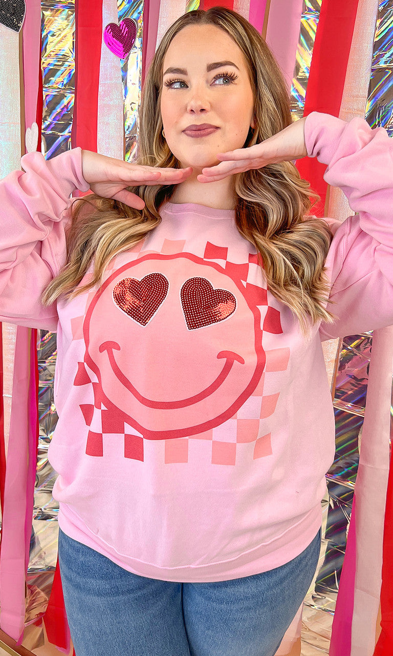 Valentine Sequin Smiley Graphic Sweatshirt
