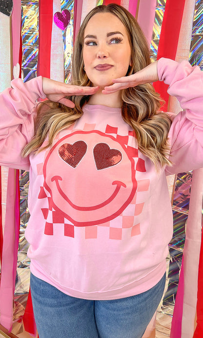 Valentine Sequin Smiley Graphic Sweatshirt