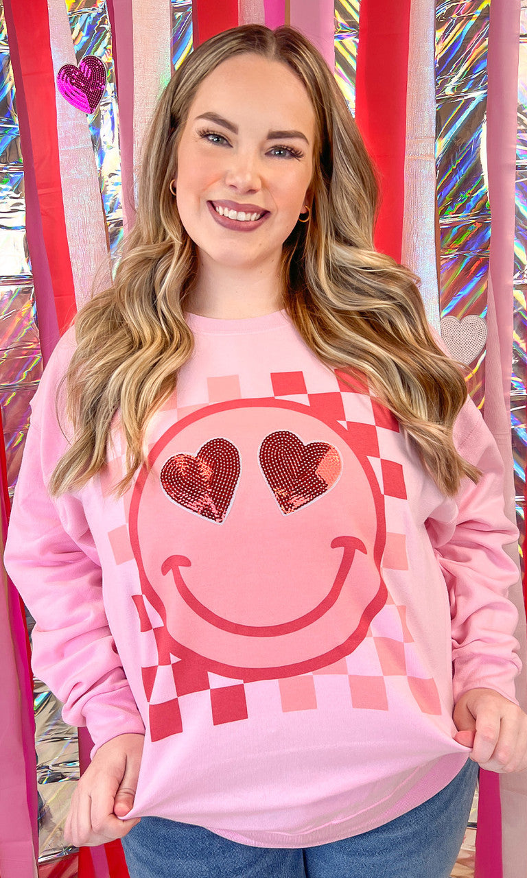 Valentine Sequin Smiley Graphic Sweatshirt