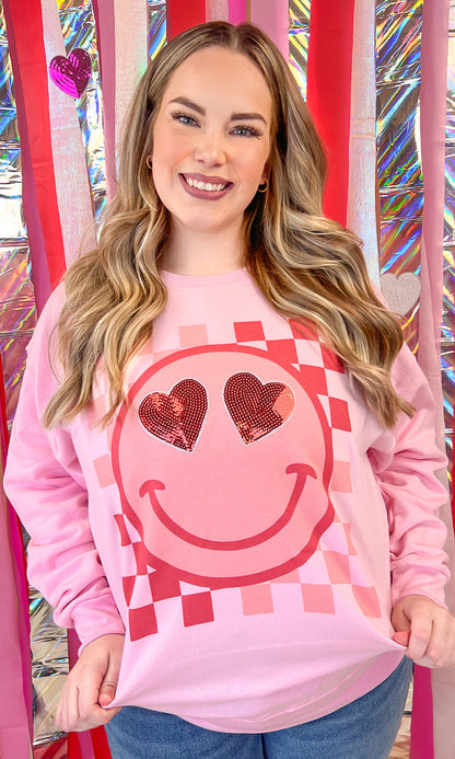 Valentine Sequin Smiley Graphic Sweatshirt