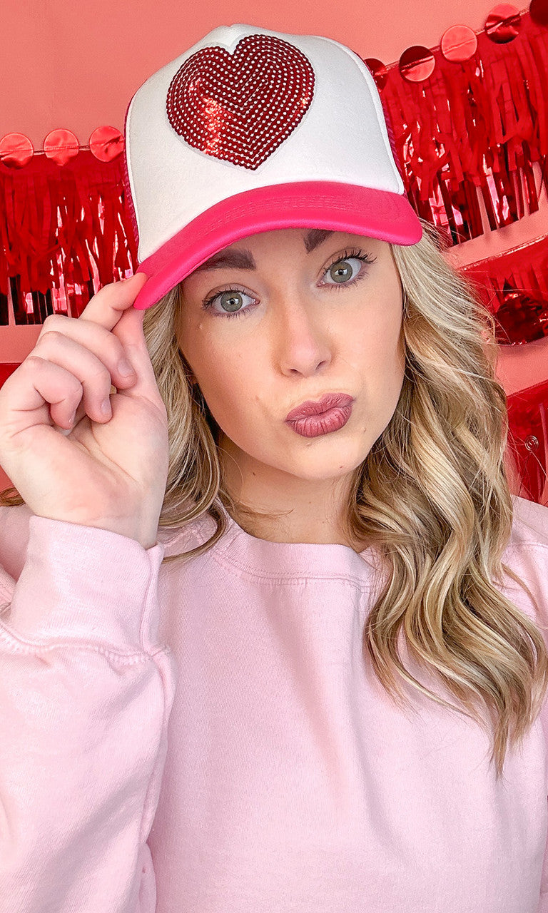 Sequin Heart Trucker Hat