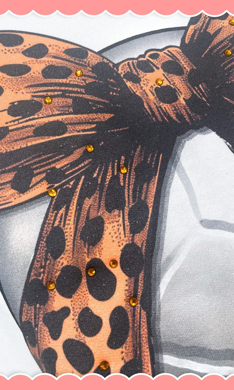 Volleyball Cheetah Bow Rhinestone Graphic Long Sleeve Shirt