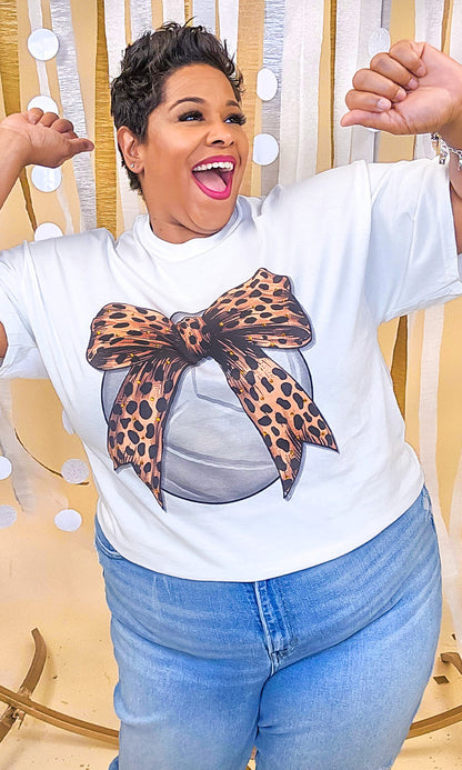 Volleyball Cheetah Bow Rhinestone Graphic Shirt