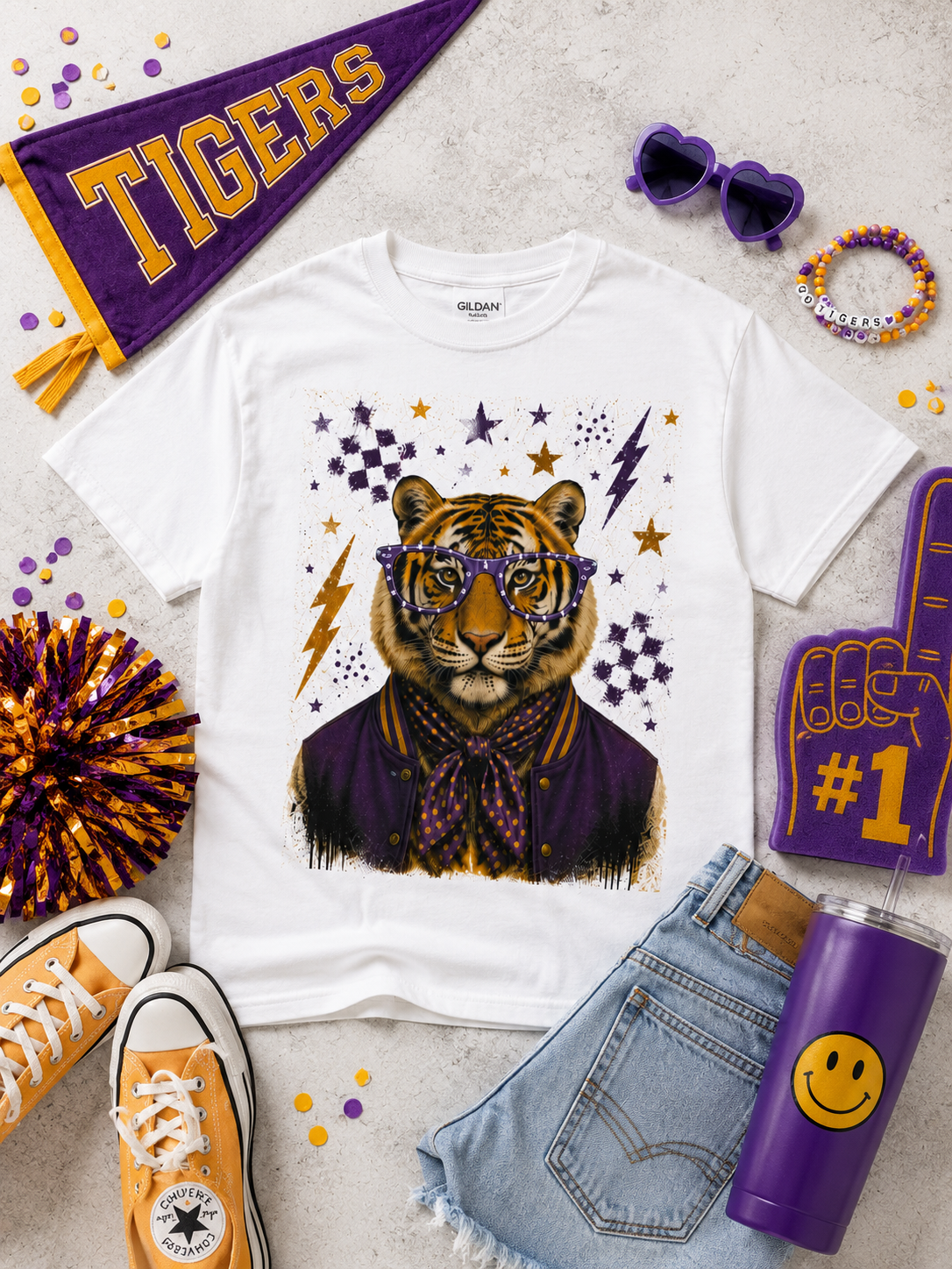 Varsity Specs Rhinestone Tiger Spirit Graphic T-Shirt