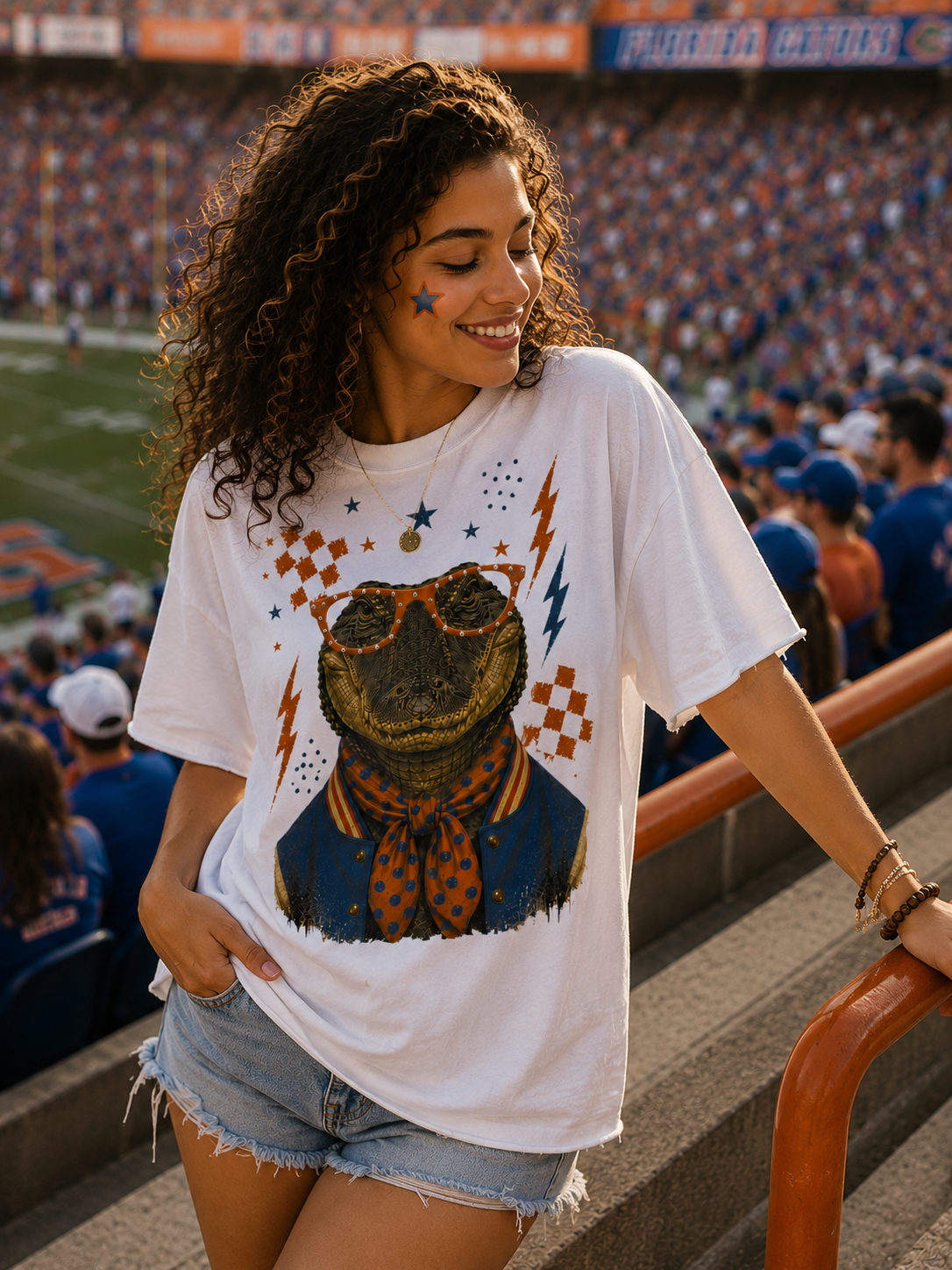 Varsity Specs Rhinestone Gator Spirit Graphic Edgy Shirt