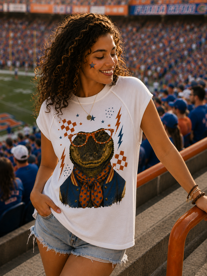 Varsity Specs Rhinestone Gator Spirit Graphic Edgy Shirt