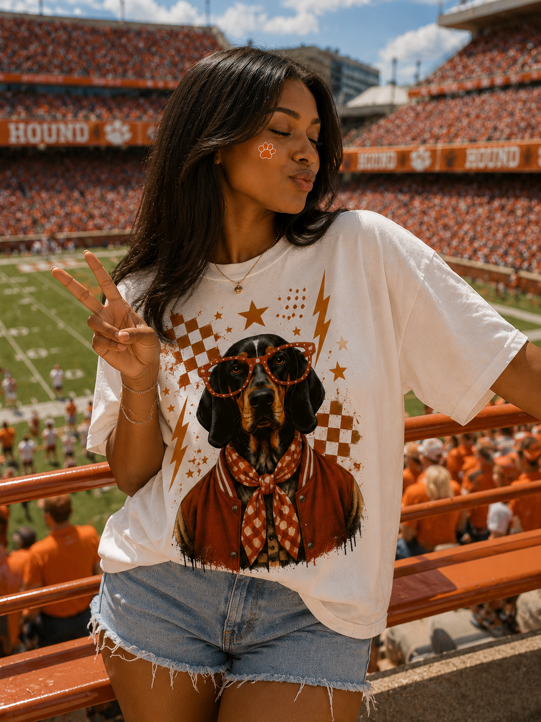 Varsity Specs Rhinestone Hound Spirit Graphic Edgy Shirt