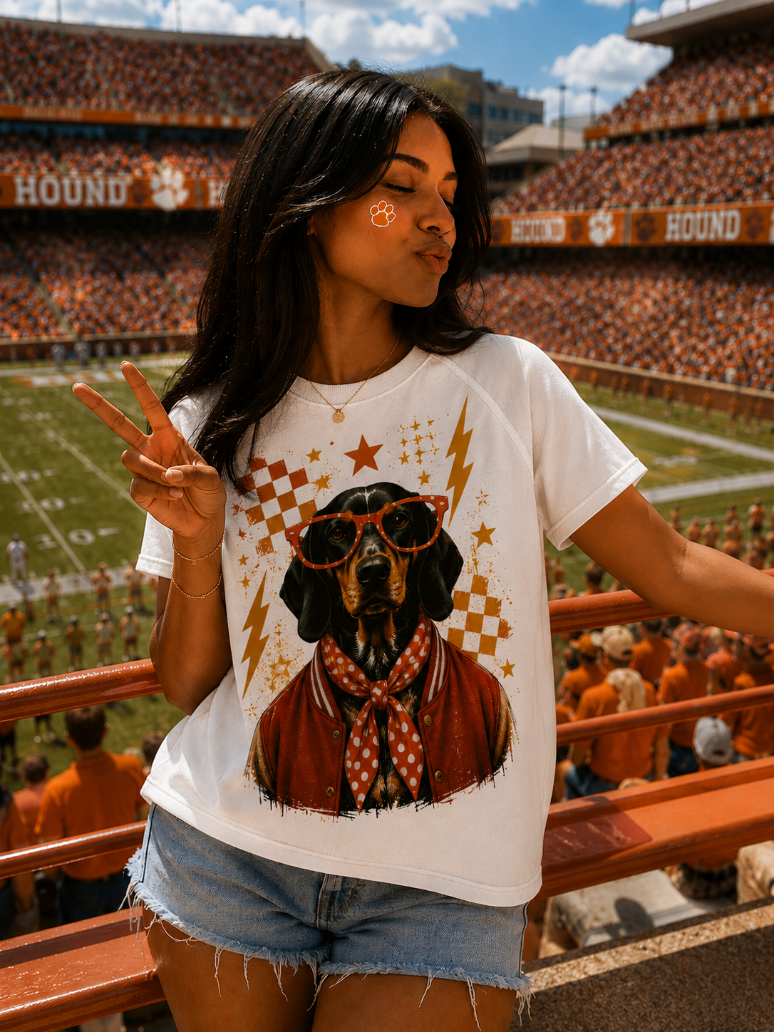 Varsity Specs Rhinestone Hound Spirit Graphic Edgy Shirt