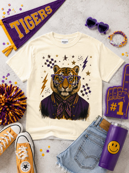 Varsity Specs Rhinestone Tiger Spirit Graphic T-Shirt