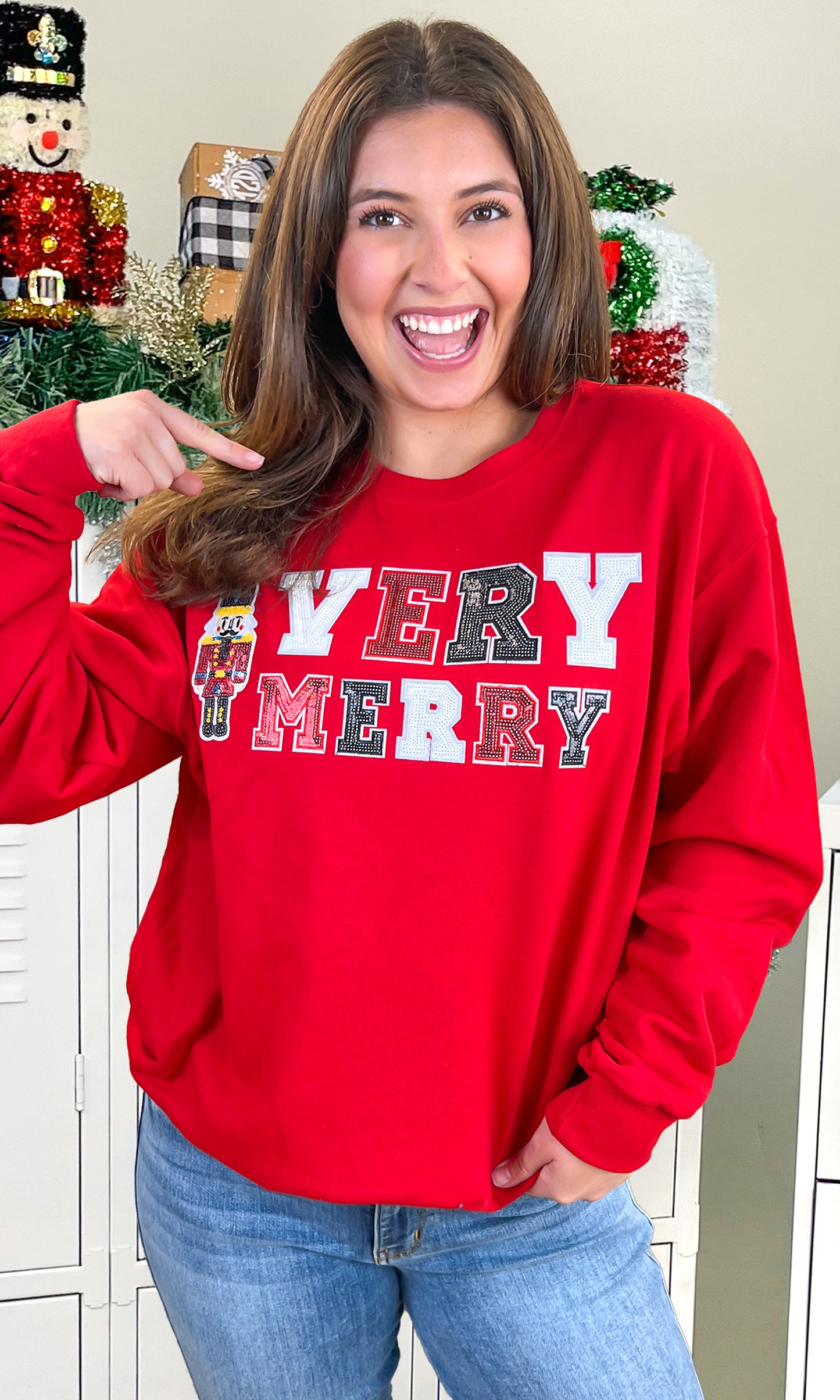 Very Merry Nutcracker Sequin Christmas Graphic Sweatshirt