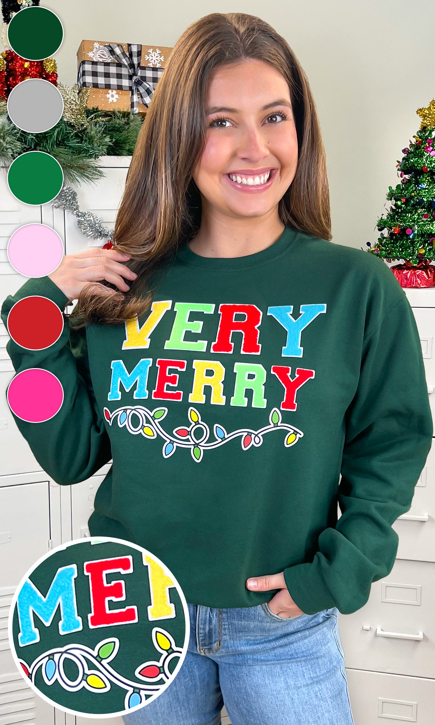Very Merry Christmas Lights Soft Chenille Graphic Sweatshirt