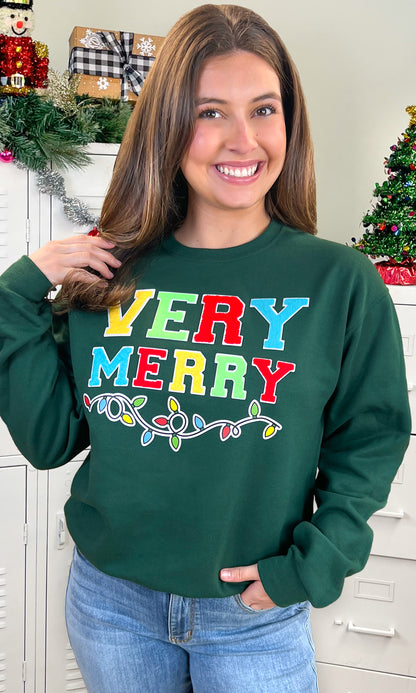 Very Merry Christmas Lights Soft Chenille Graphic Sweatshirt