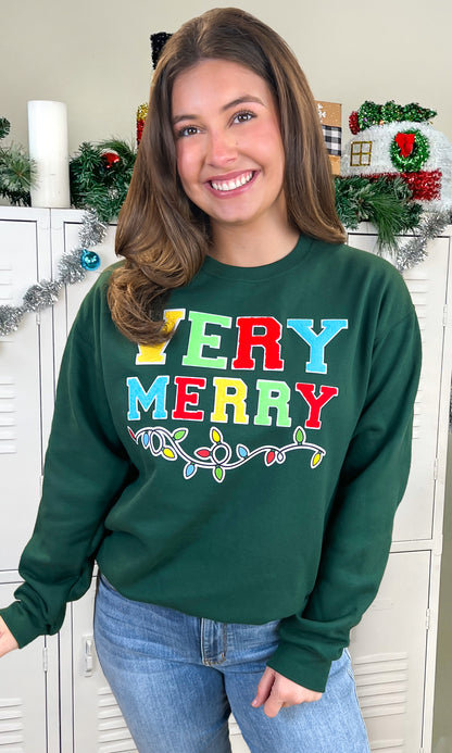 Very Merry Christmas Lights Soft Chenille Graphic Sweatshirt