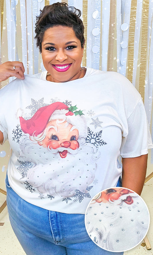 Vintage Santa Rhinestone Graphic Shirt