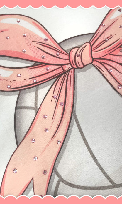 Volleyball Pink Bow Rhinestone Graphic Crop Top Shirt