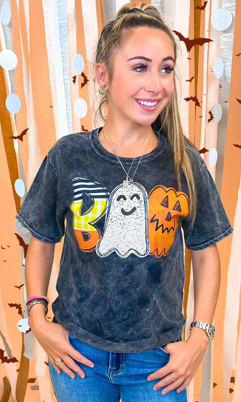 Watercolor Boo Mineral Washed Graphic T-Shirt