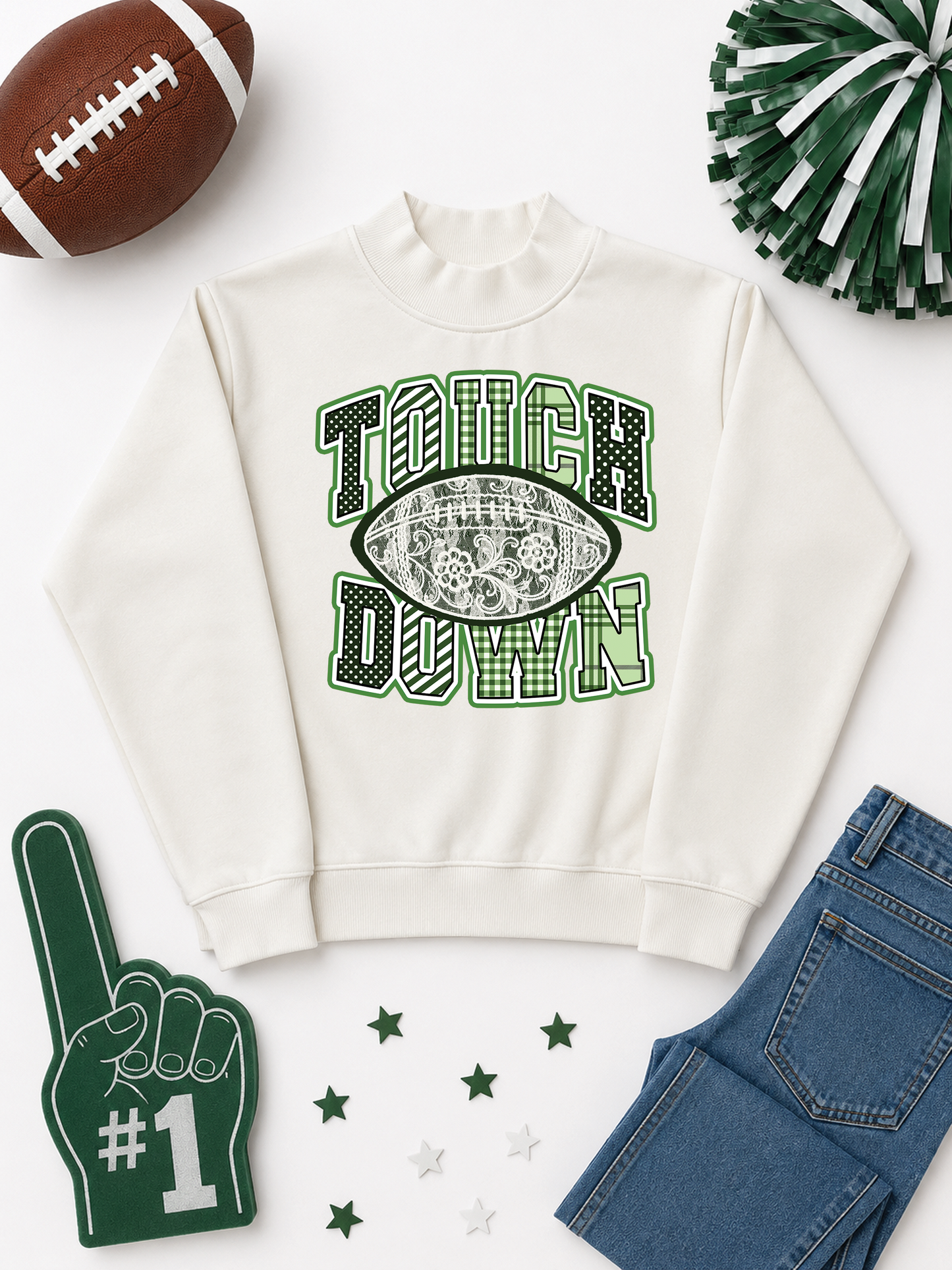 Lace Football Touchdown Pattern Graphic Mock Neck Sweatshirt