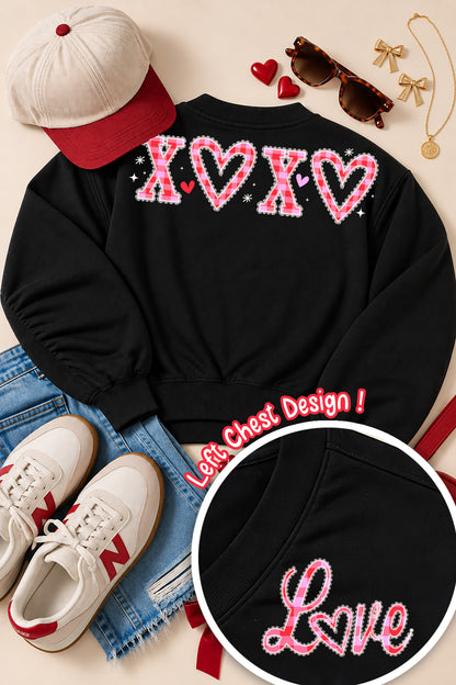 XOXO Gingham Lace Valentine's Day Graphic Varsity V-Neck Shirt