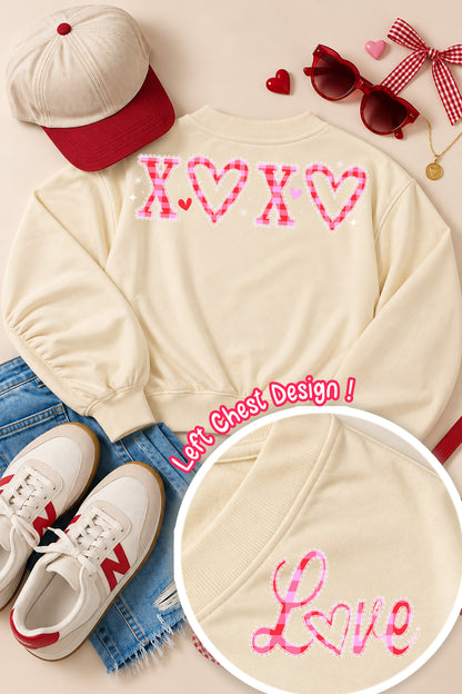 XOXO Gingham Lace Valentine's Day Graphic Varsity V-Neck Shirt