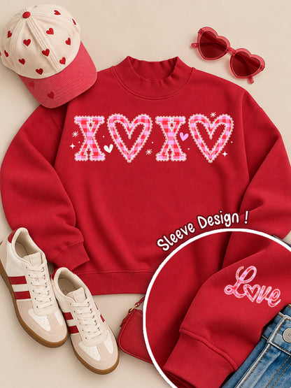 XOXO Gingham Lace Valentine's Day Graphic Mock Neck Sweatshirt
