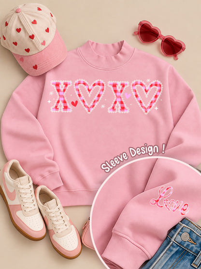 XOXO Gingham Lace Valentine's Day Graphic Mock Neck Sweatshirt