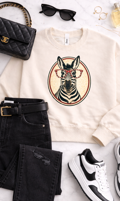 Zebra with Rhinestone Specs Graphic Sweatshirt