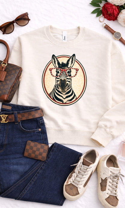 Zebra with Rhinestone Specs Graphic Sweatshirt