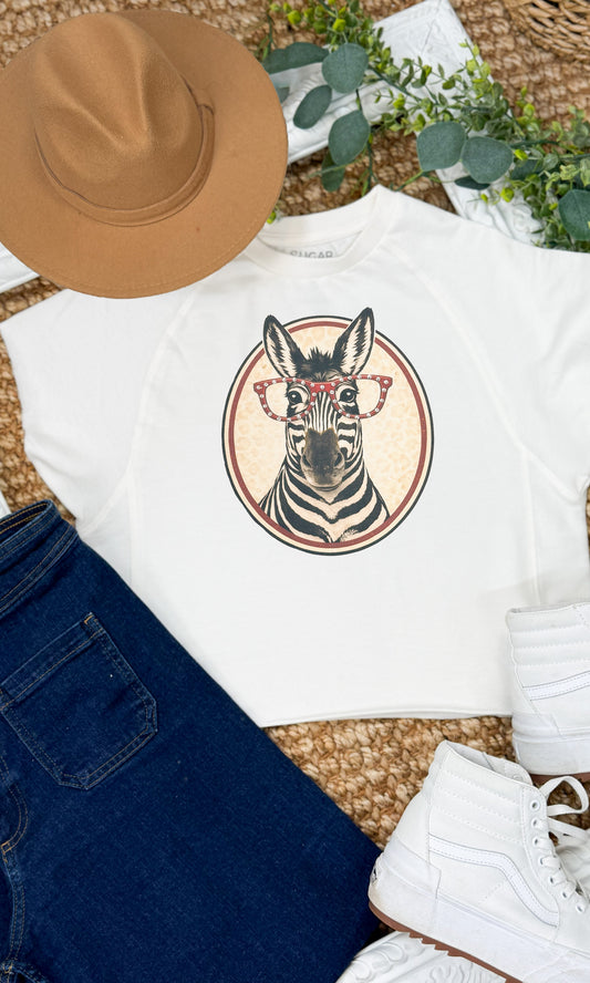 Zebra with Rhinestone Specs Graphic Edgy Shirt