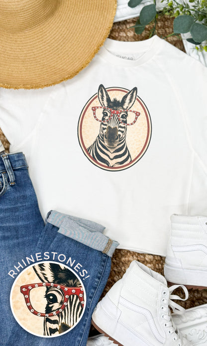Zebra with Rhinestone Specs Graphic Edgy Shirt