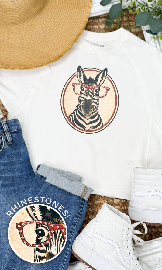 Zebra with Rhinestone Specs Graphic Edgy Shirt