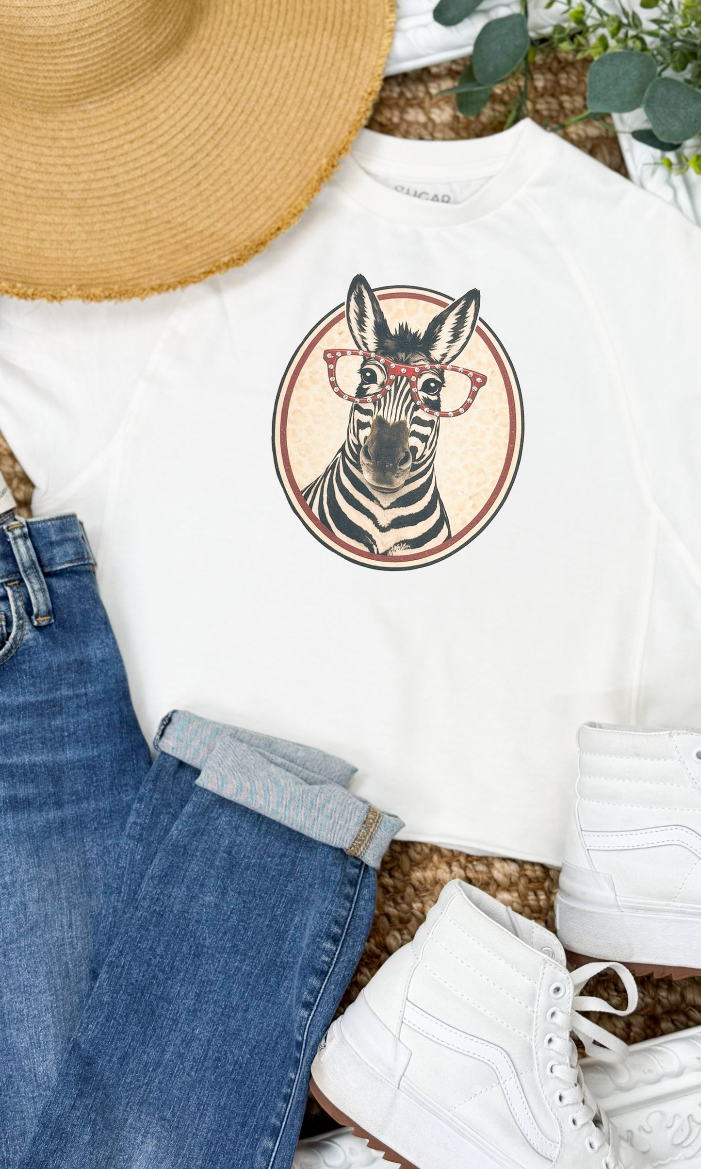 Zebra with Rhinestone Specs Graphic Edgy Shirt