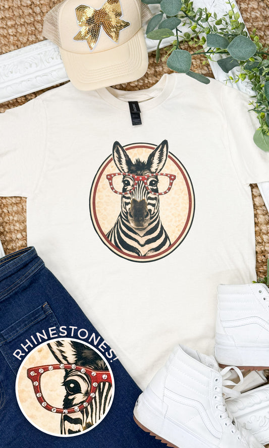 Zebra with Rhinestone Specs Graphic T-Shirt