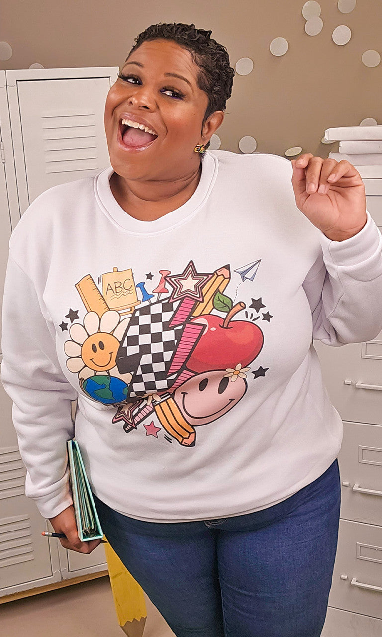 Retro Teacher Vibes Graphic Sweatshirt