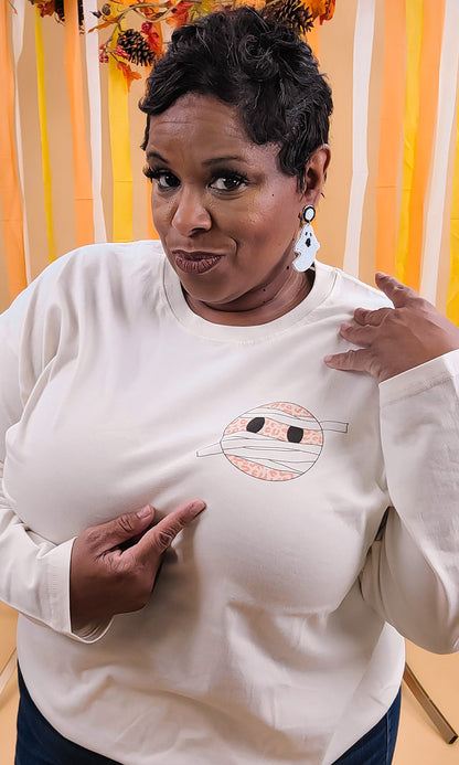 Spooky Leopard Smiley Graphic Boyfriend Long Sleeve T-Shirt