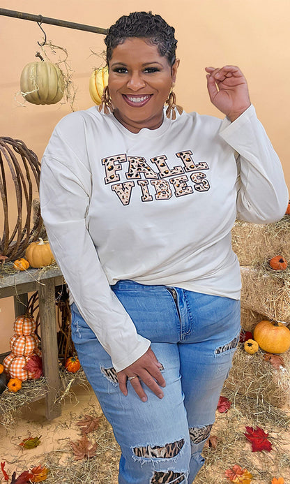 Leopard Ideal Chenille Fall Vibes Graphic Boyfriend Long Sleeve T-Shirt