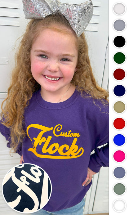 Custom Flock Script Youth Sweatshirt