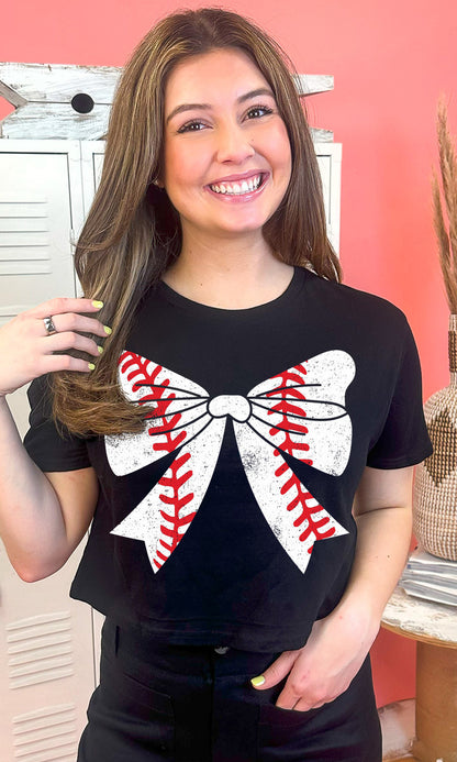Baseball Bow Adult Graphic Crop Top