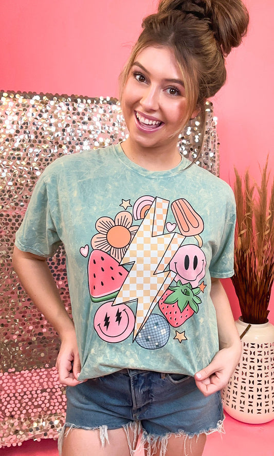 Retro Fruity Summer Mineral Washed Cool Mint Shirt