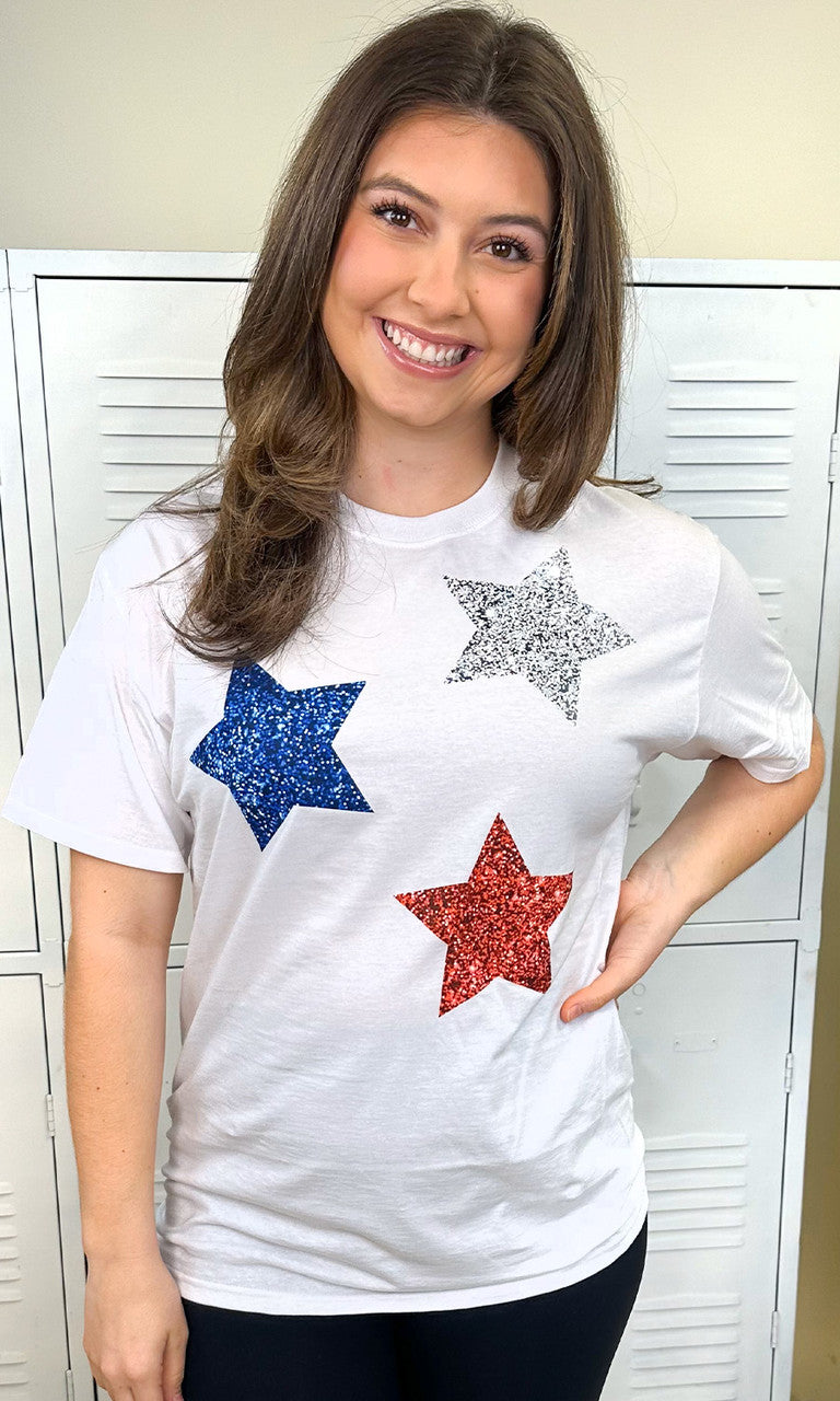 Patriotic Glitter Star Graphic T-Shirt