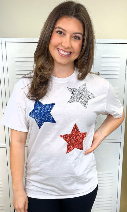Patriotic Glitter Star Graphic T-Shirt