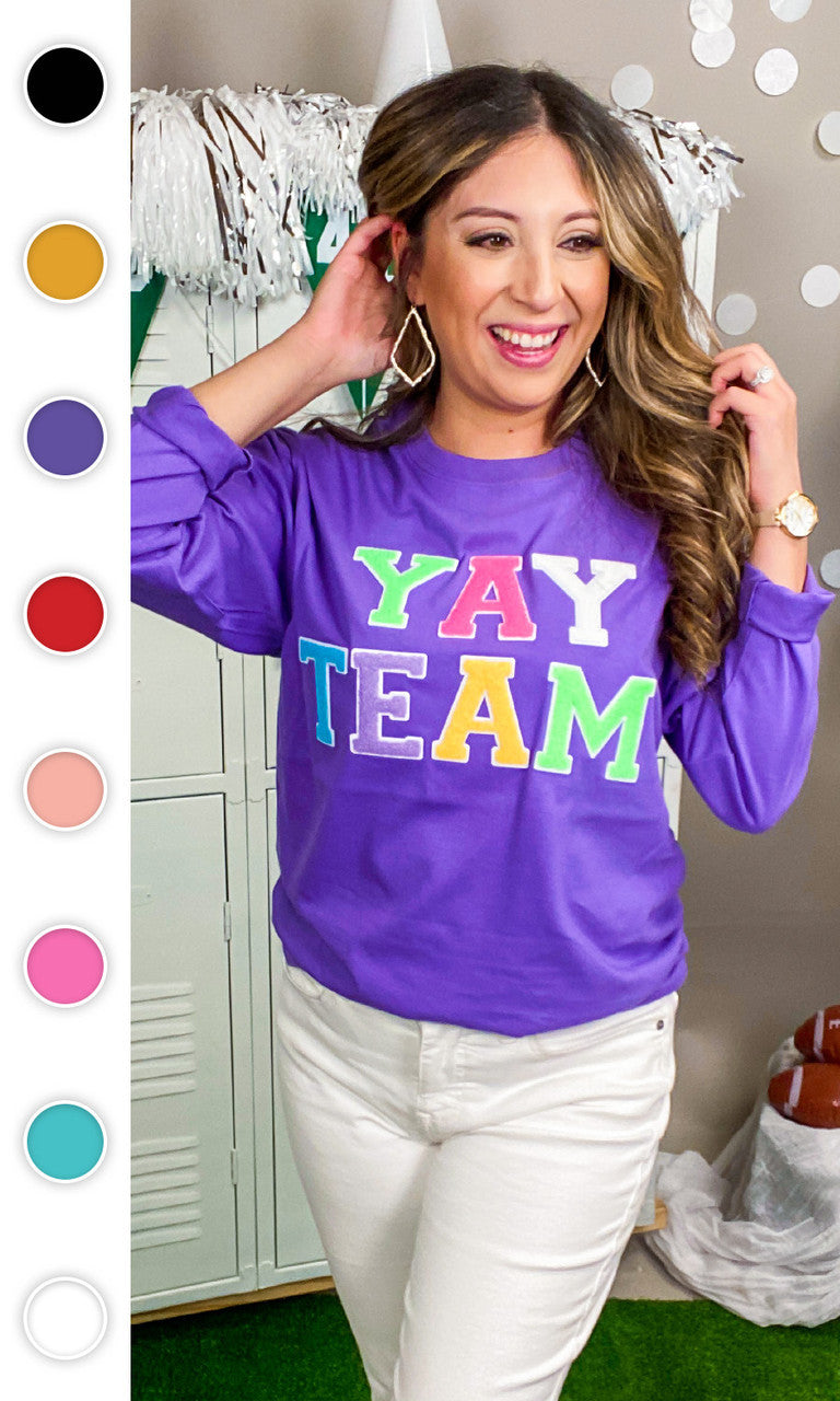 Soft Chenille Yay Team Boyfriend Long Sleeve