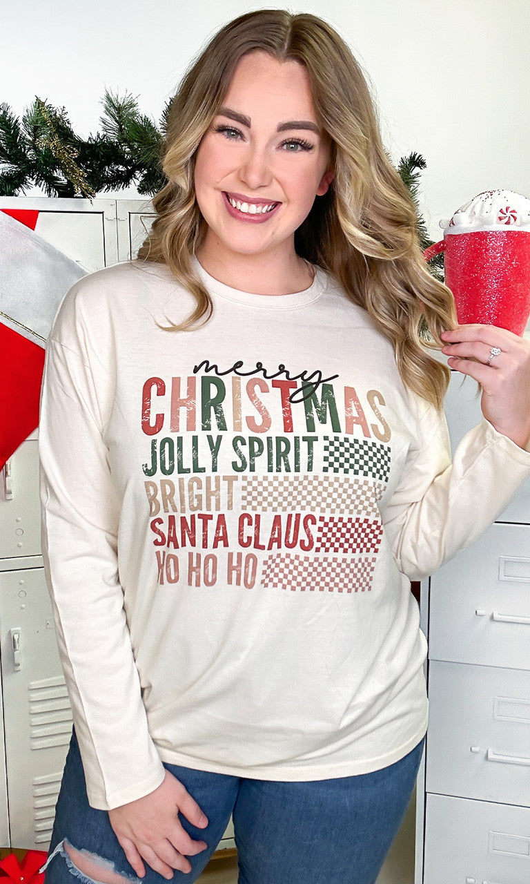 Retro Christmas Wishes Graphic Boyfriend Long Sleeve