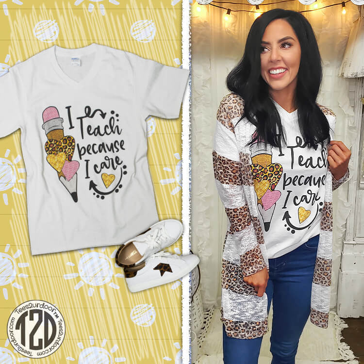 I Teach Because I Care V-Neck T-Shirt