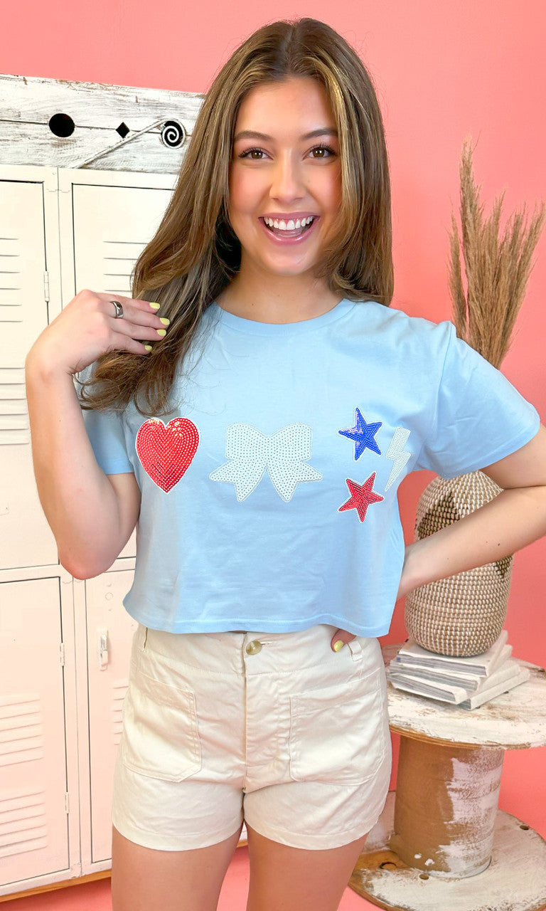 Red, White and Blue Sparkle Things Crop Top