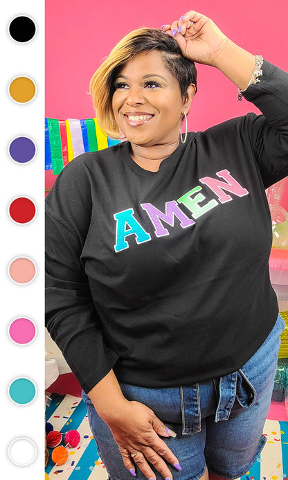 Soft Chenille Amen Boyfriend Long Sleeve