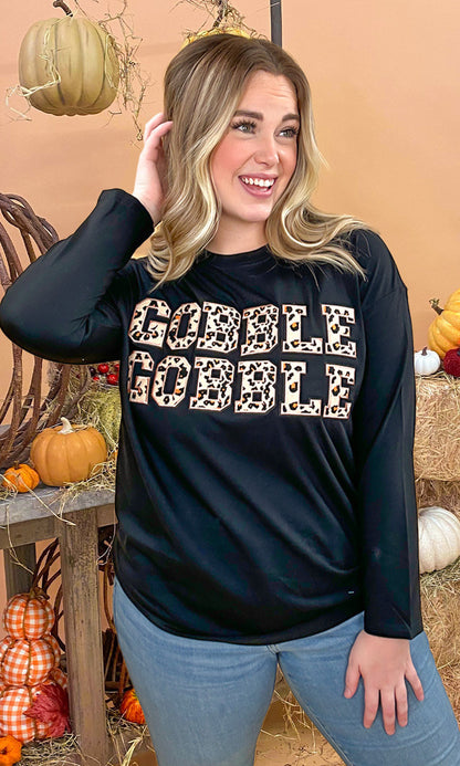 Leopard Ideal Chenille Gobble Gobble Graphic Boyfriend Long Sleeve T-Shirt