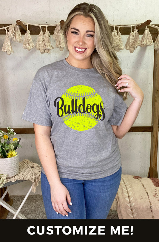 Distressed Softball with Personalization T-Shirt