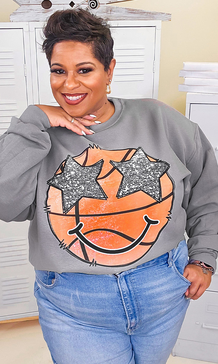Basketball Star Smiley Graphic Sweatshirt